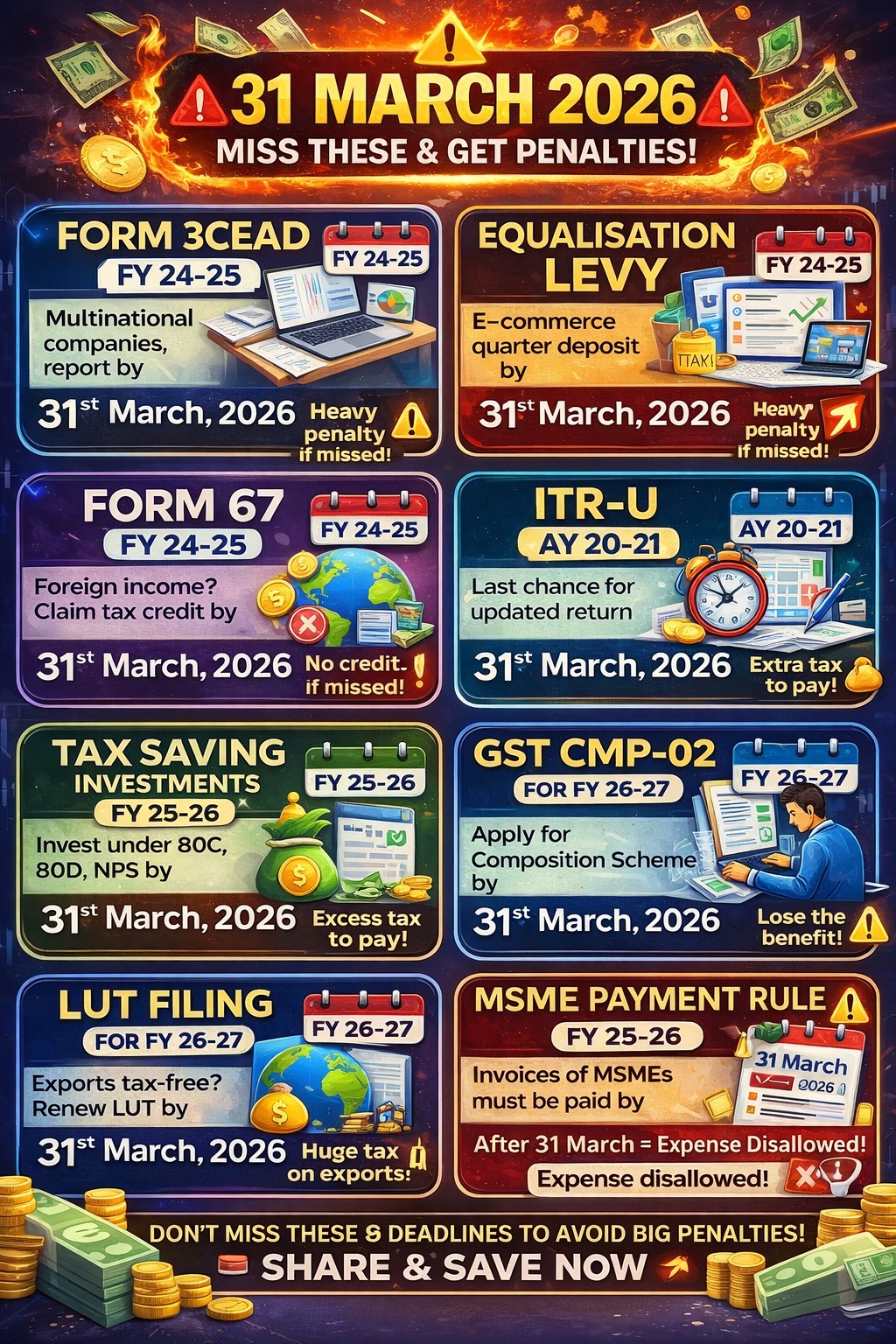???? **31 March 2026 Tax Deadline Alert! ????????**  #TaxDeadline #LastDateAlert #SaveYourTax ???? #GSTIndia #IncomeTax #MSME #BusinessTips #TaxPlanning ????
