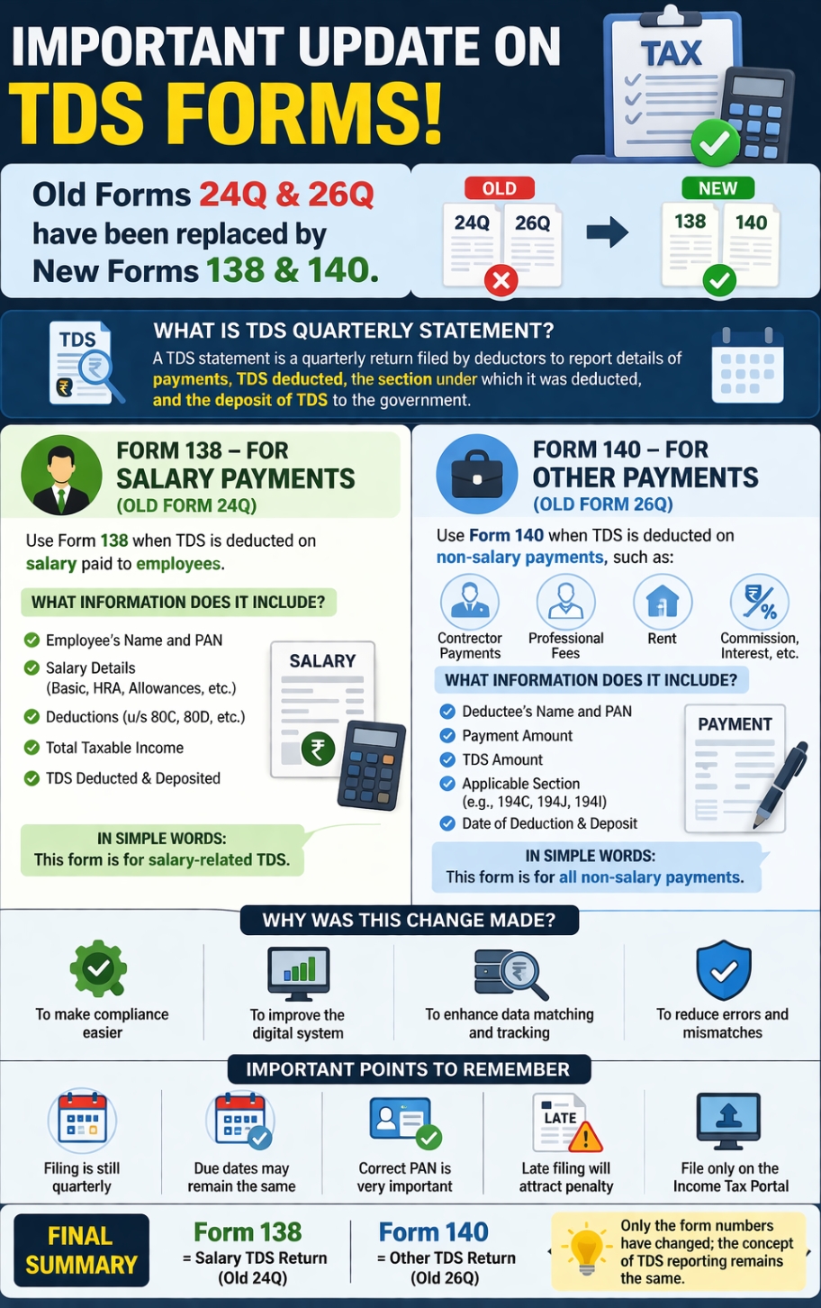 # TDS Forms Changed! 24Q Old # 138 New # | 26Q old# 140 New # #TDSUpdate #TaxAlert #Form138 #Form140 #IncomeTax #GSTIndia #TaxShorts