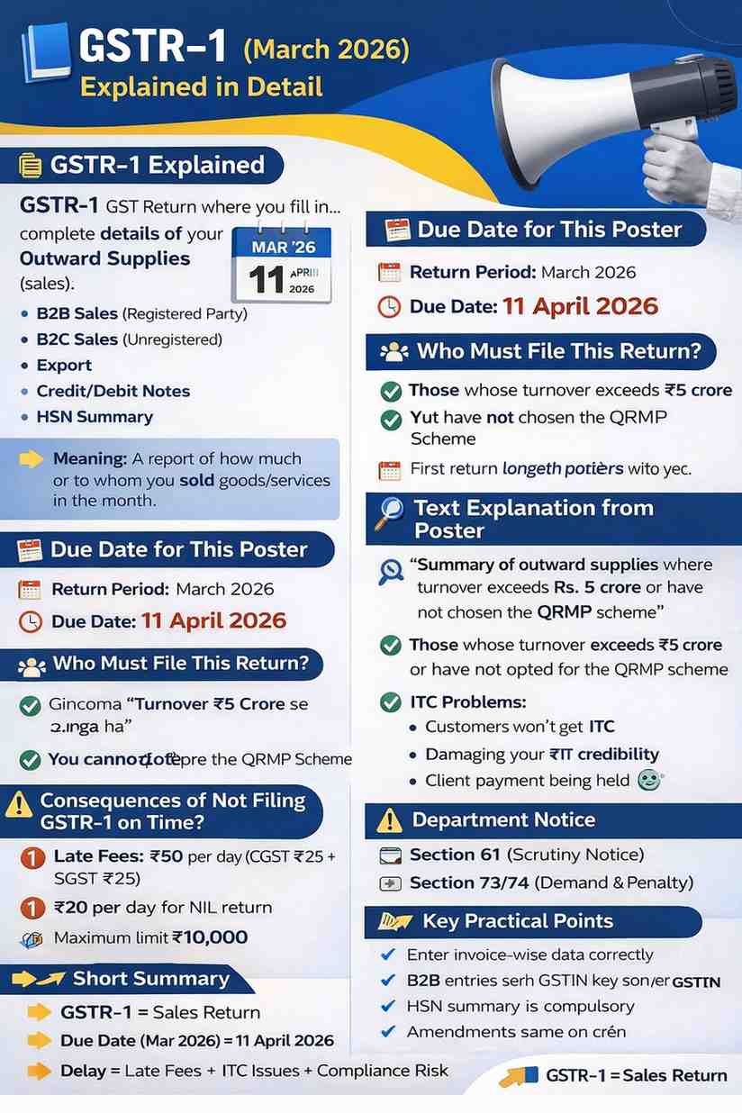 GSTR-1 Due Date March 2026 – File Before 11 April to Avoid Penalty