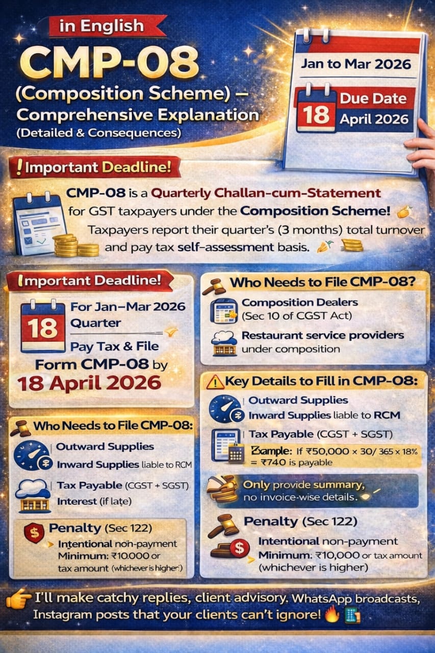 GST CMP-08 Filing for Jan–Mar 2026: Due Date, Interest and Penalty